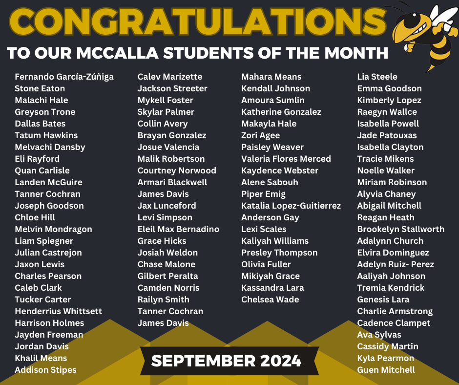 September Students of the Month List