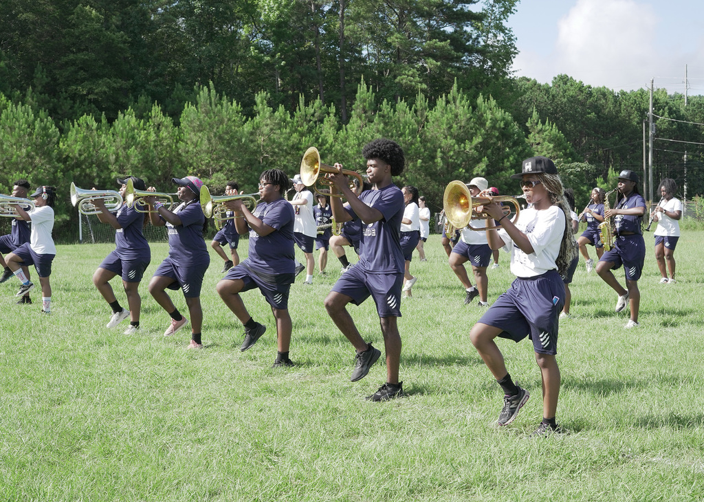 Students on the field during summer band camp.