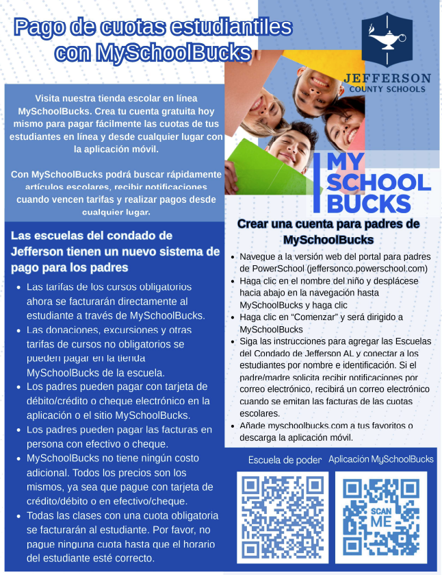 Flyer about School Bucks Account in Spanish