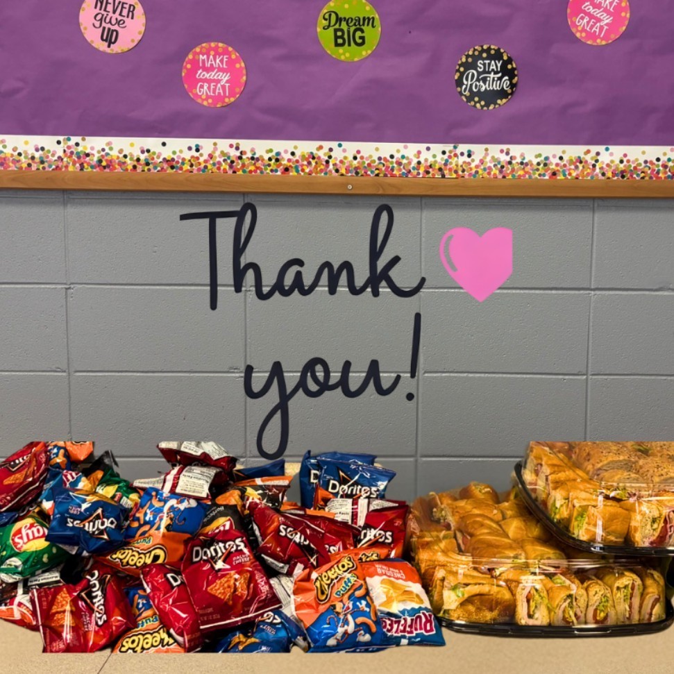 Picture of sandwiches and chips served to teachers by the school administration. 