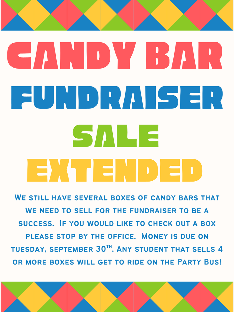 A flyer explaining how the candy bar sales have been extended until September 30.