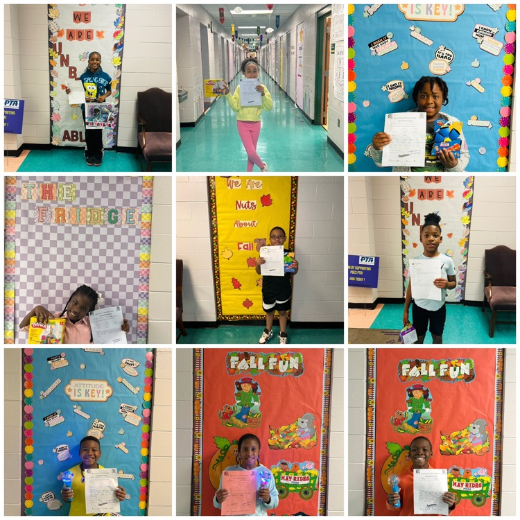 Nine students are hold a certificate showing they earned a Positive Office Referral.