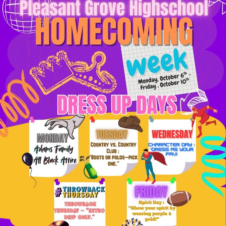 A flyer telling the students what to wear each day to celebrate Homecoming Week.