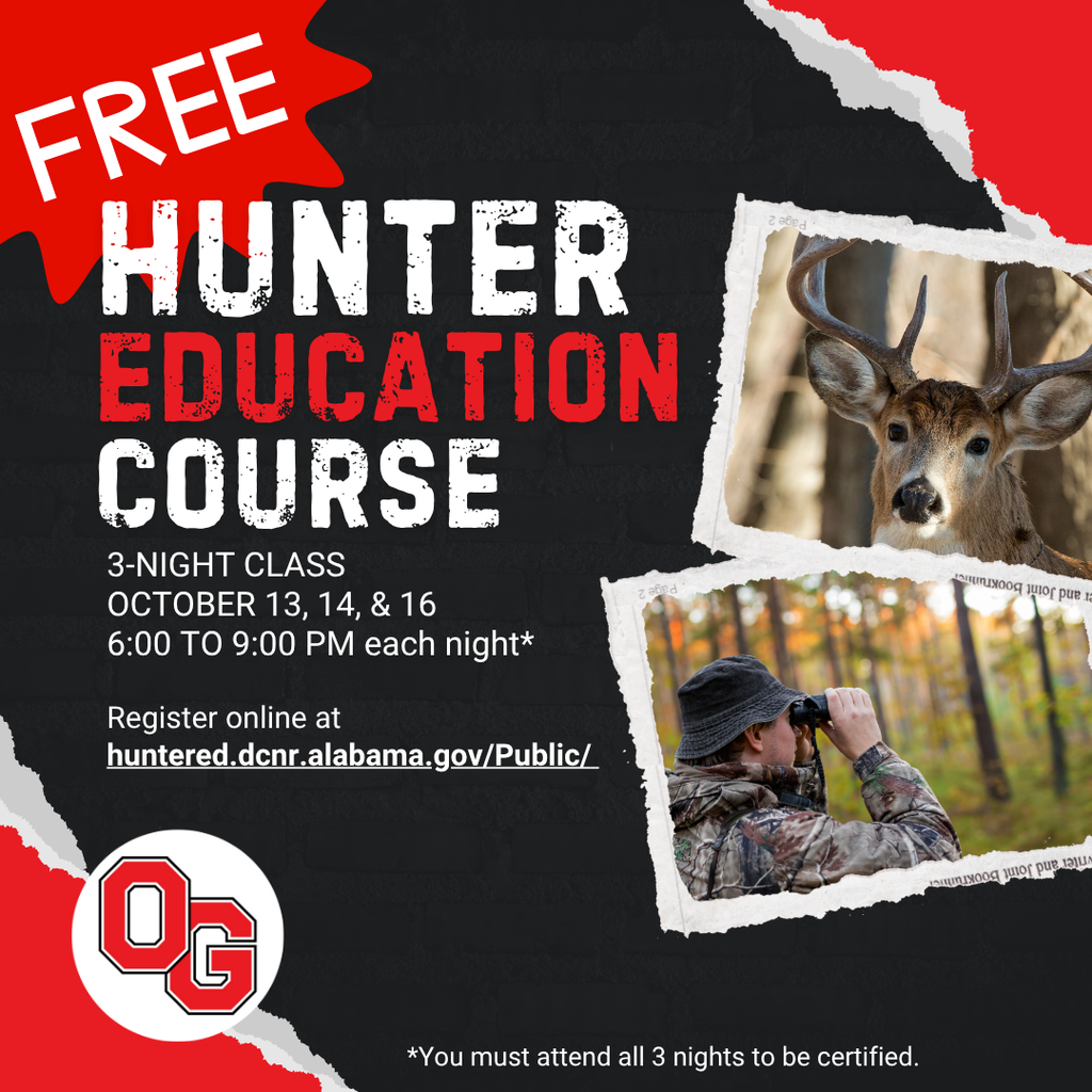 Free Hunter Education Course Flyer with picture of man holding binoculars and a deer