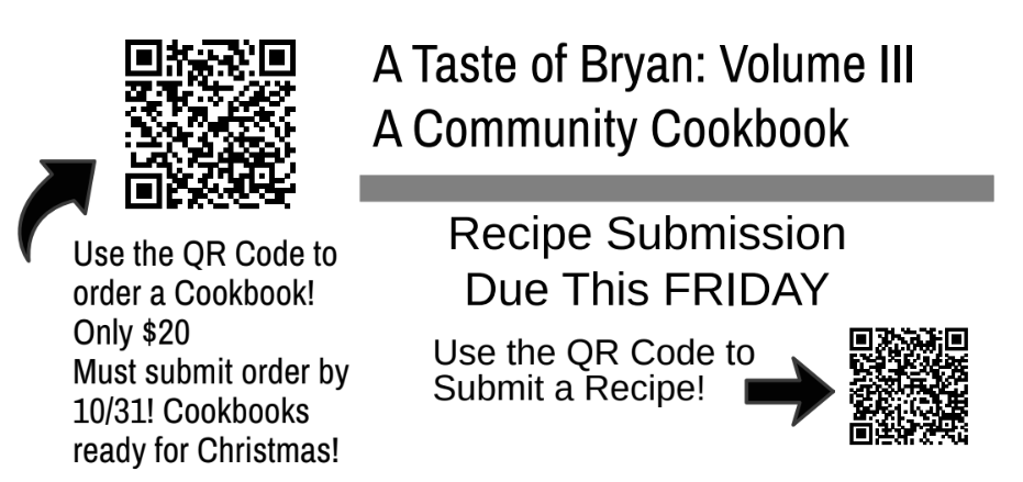 QR codes for recipe submissions and cookbook orders