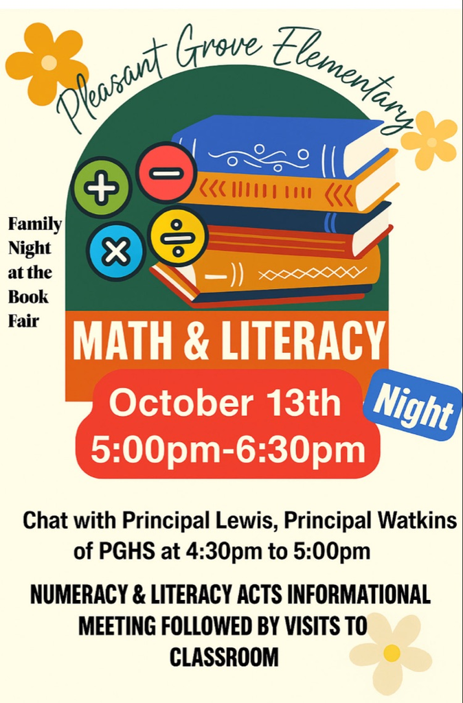 A flyer about Math & Literacy Night happening Monday night, Oct. 13, from 4:30-7:00.