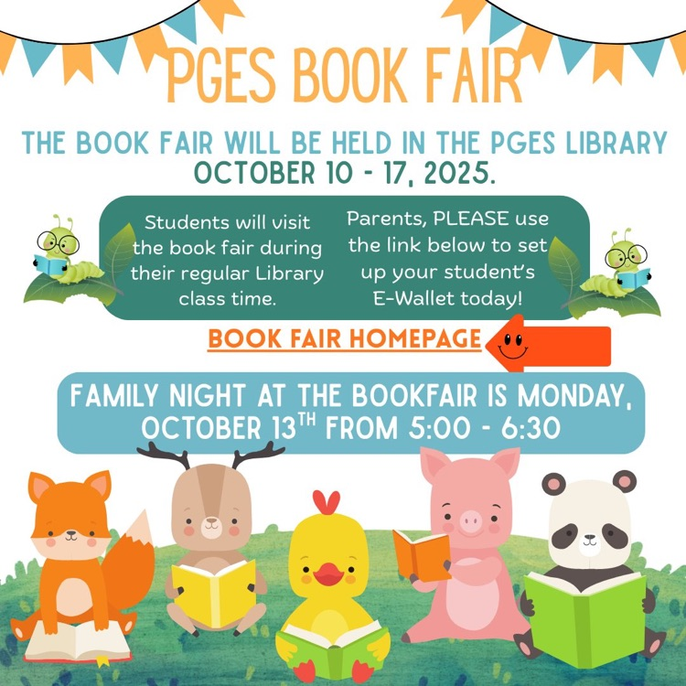 A flyer about the Book Fair happening this week and being open to parents Monday night, Oct. 13, from 5:00-7:00.
