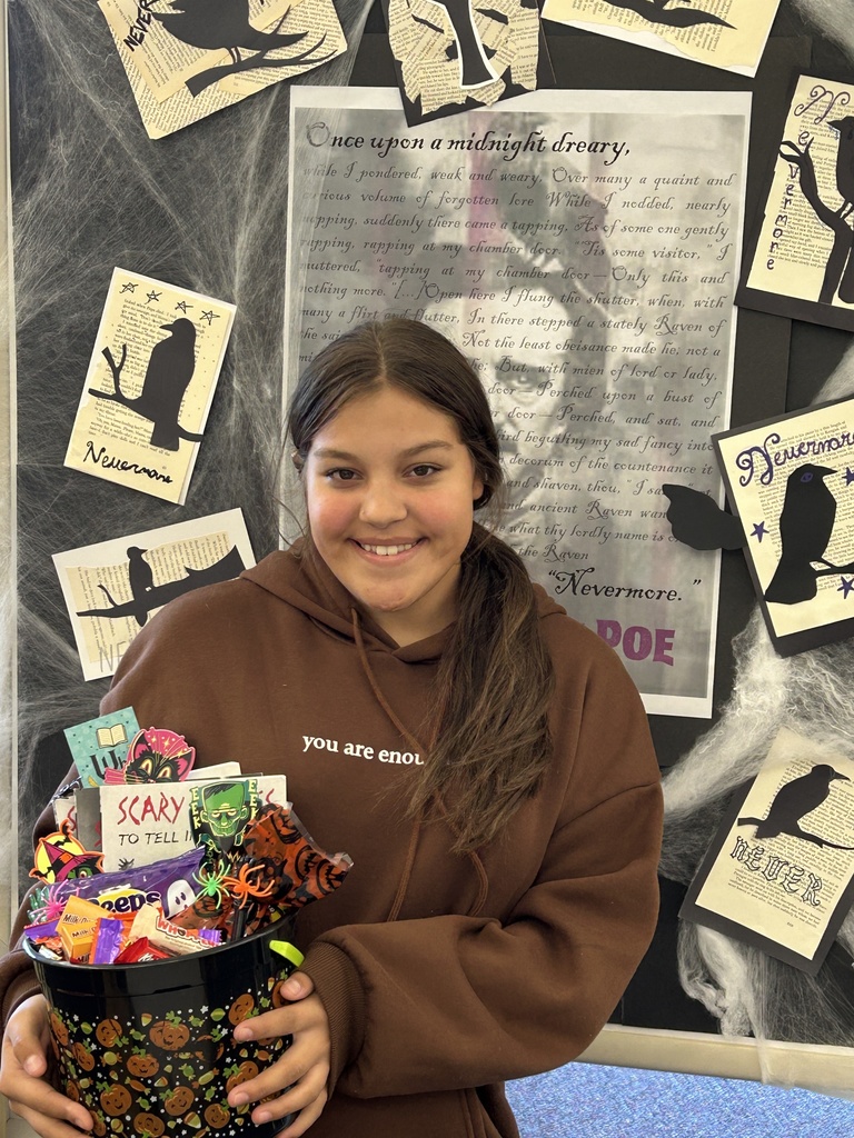 Student with halloween basket