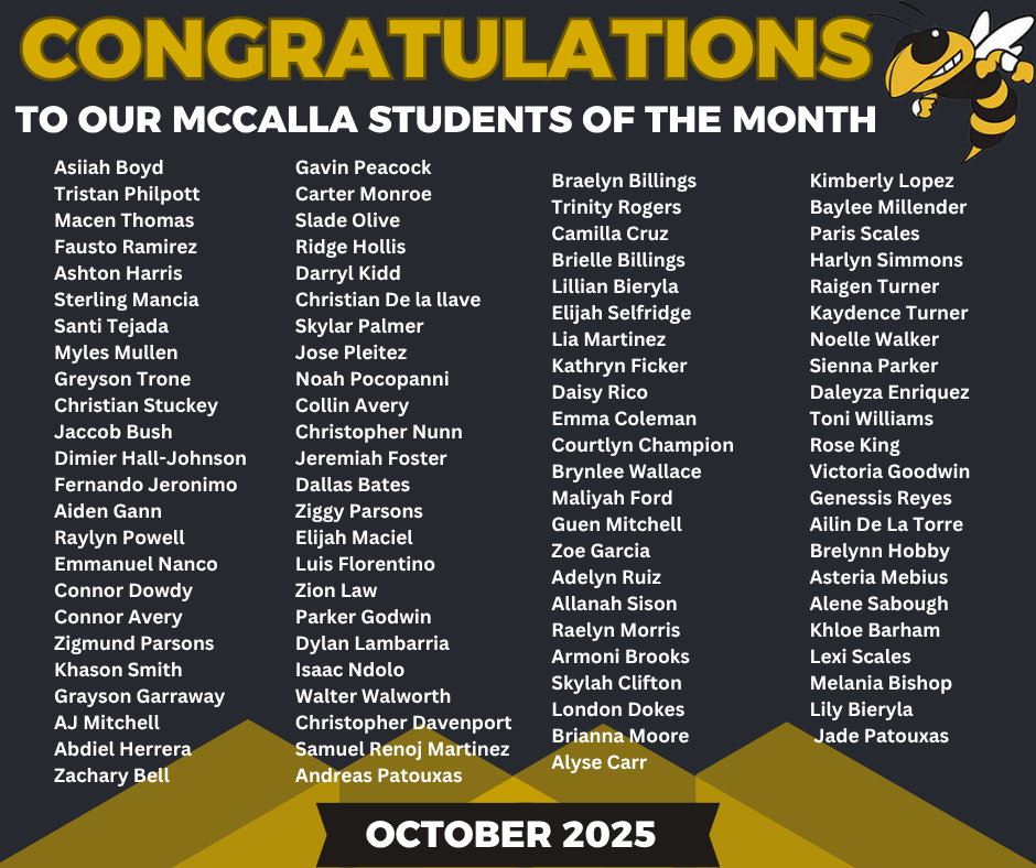 October Students of the Month Names