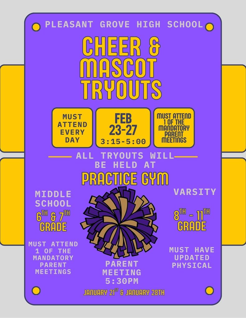 Cheer and Mascot Tryout clinic will be February 23rd-27th! Parents MUST attend ONE of the mandatory parent meetings (January 21st and January 28th) in order for the candidate to be eligible to tryout. Candidates must have an updated physical by February 23rd to be eligible to tryout. Please reach out to Mrs. Williams (zcwilliams@jefcoed.com) or Ms. Oneal (loneal@jefcoed.com) for any questions.