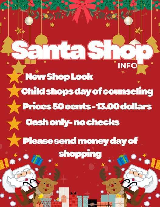 Flyer for Bryan Elementary PTA's Santa Shop