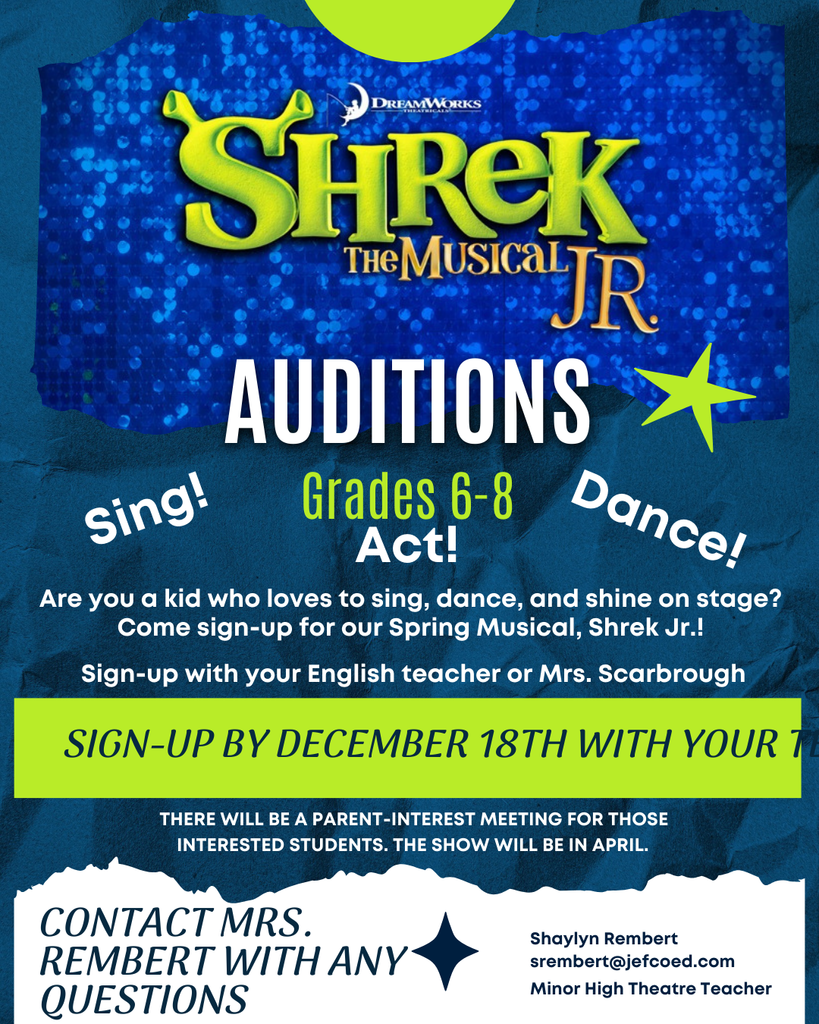 Shrek The Musical Jr Auditions Flyer