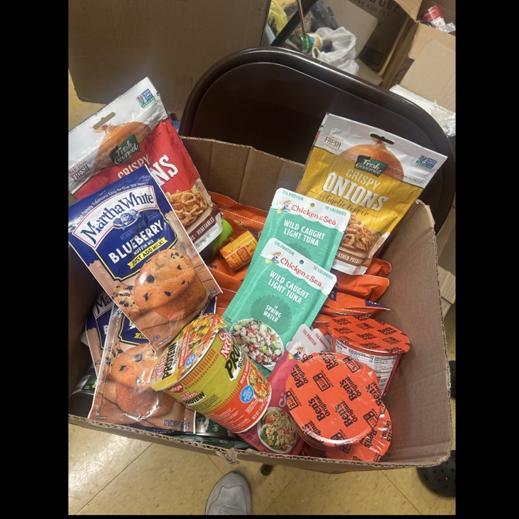 A box of food items the students donated.