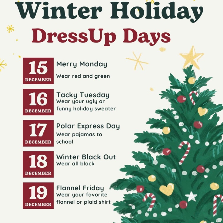 Winter Dress Up Days Schedule
