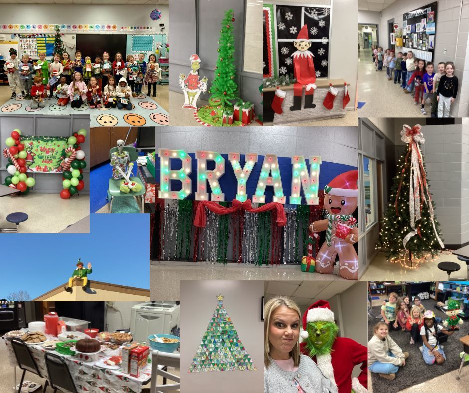 Photo collage of Christmas scenes aroung the school