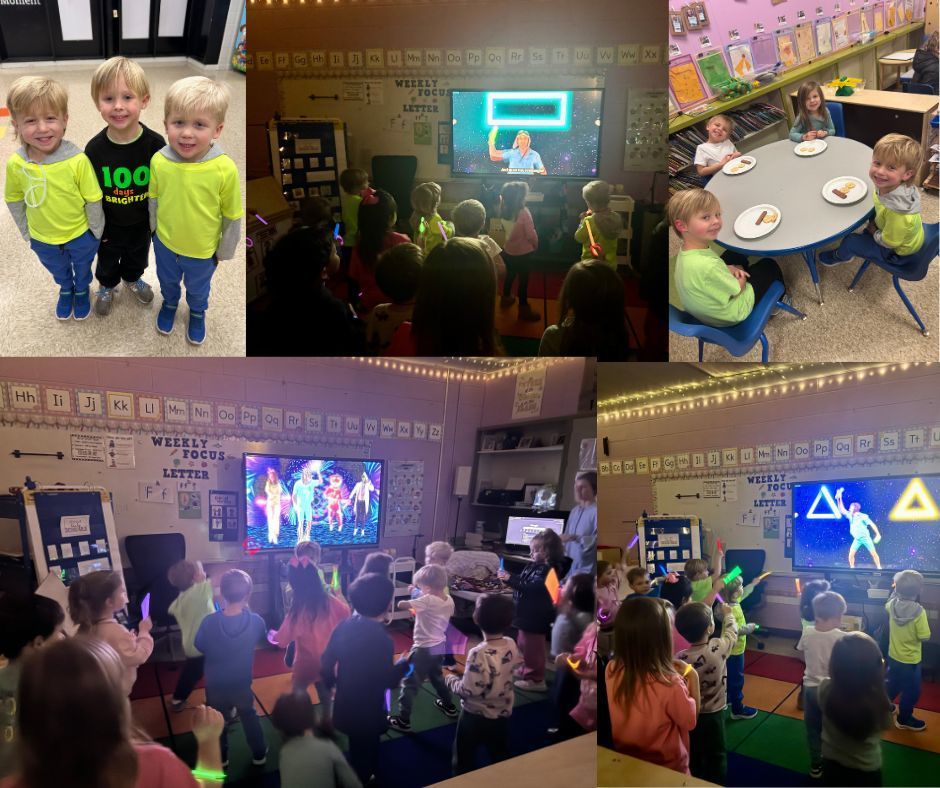 Collage of students on 100th day of school