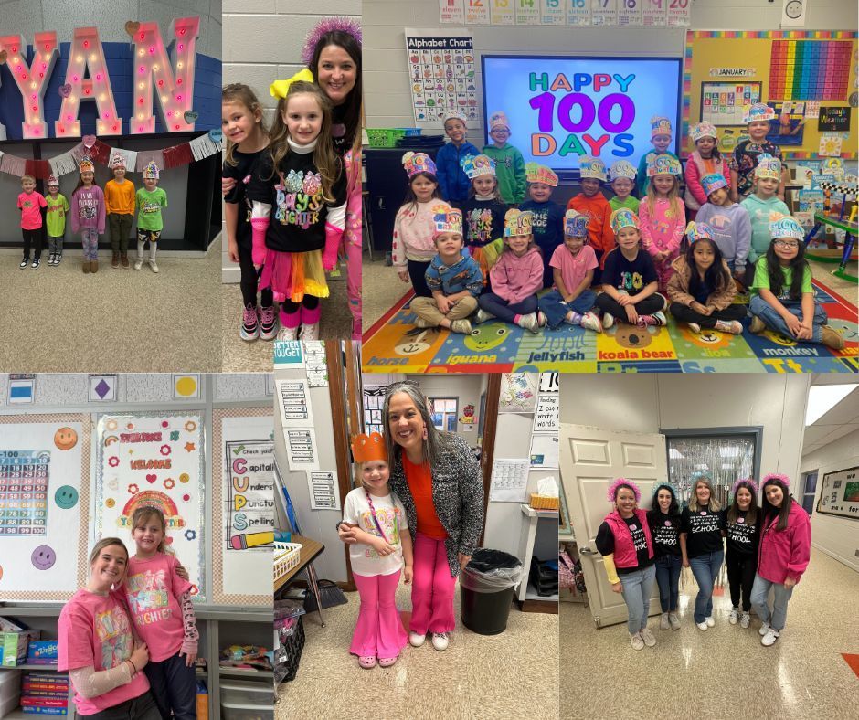 Collage of students on 100th day of school