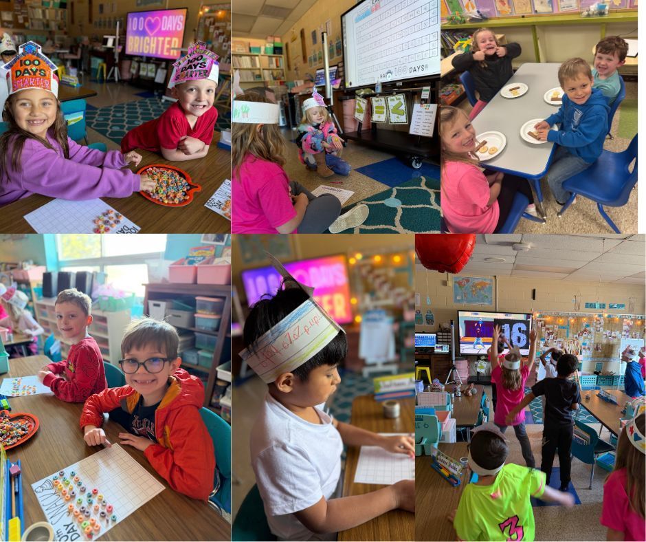 Collage of students on 100th day of school