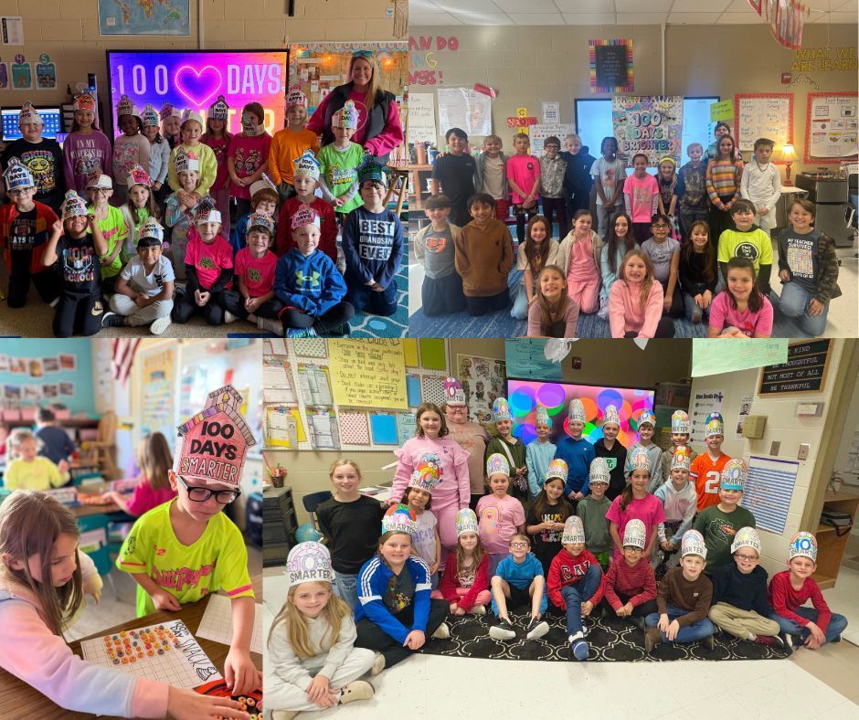 Collage of students on 100th day of school