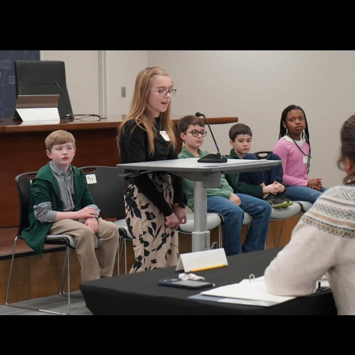A picture of the students participating in the Spelling Bee.