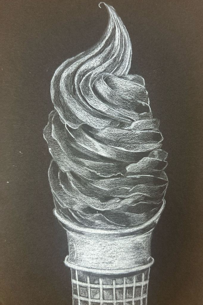 Drawing of an icecream cone made using colored pencils.
