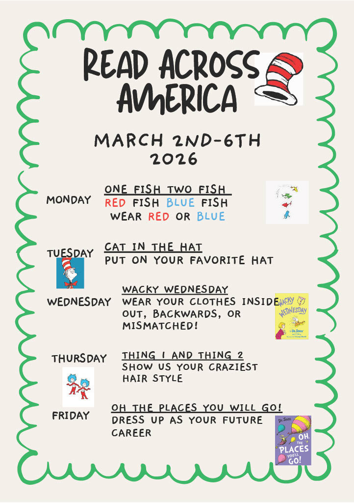 Flyer for Read Across America dress up days