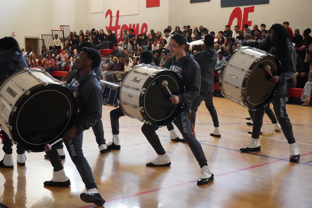 Center Point High School band students perform for Erwin Elementary School students in the school gym.