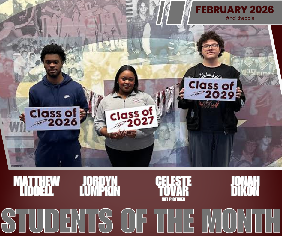 Gardendale High School Students of the Month  Matthew Luddell Class of 2026, Jordyn Lumpkin Class of 2027, and Jonah Dixon Class of 2029, and Celeste Tovar. 