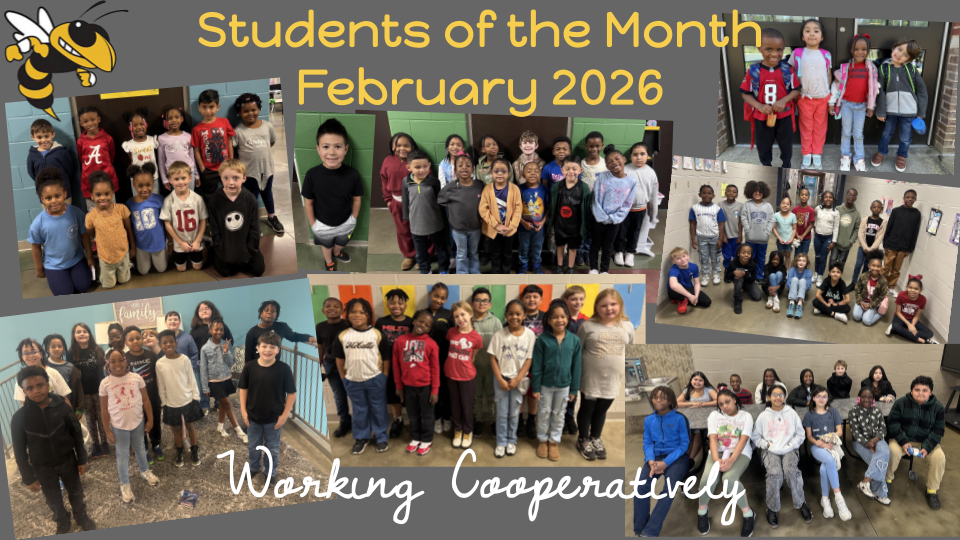 Grade level photos of our February students of the month