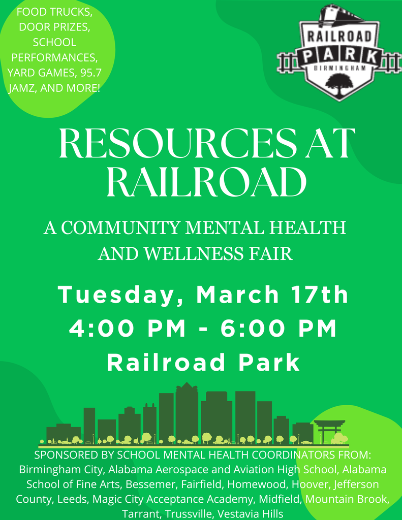 Graphic announces the Resources at Railroad event. It will be held Tuesday, March 17, 2026 at Railroad Park.