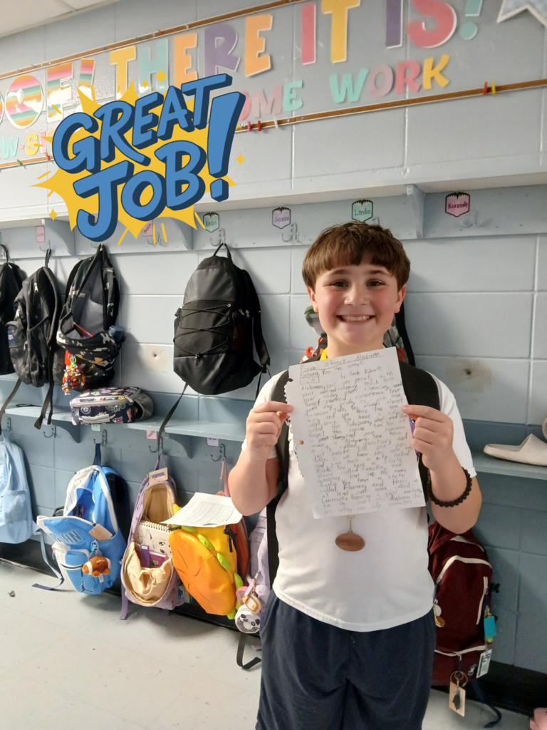 studentposing with awardw inning poem