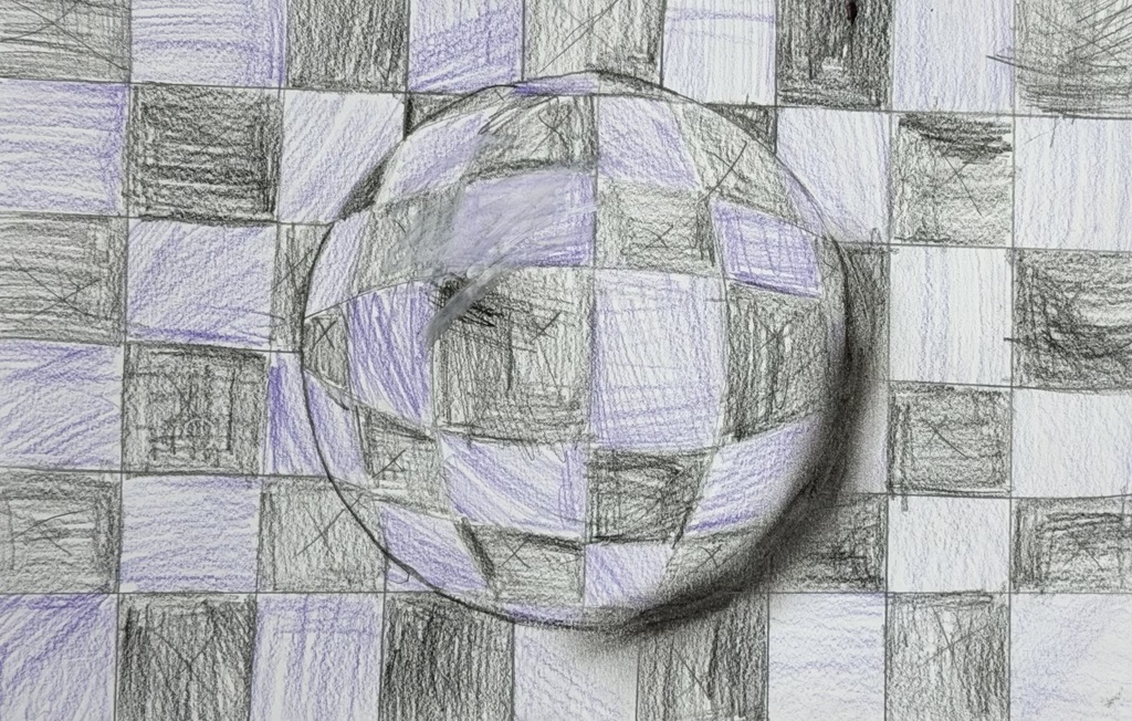 Checkerboard bubble on top of checkerboard background