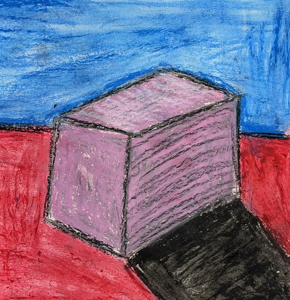 Pink box with shadow on red and blue background