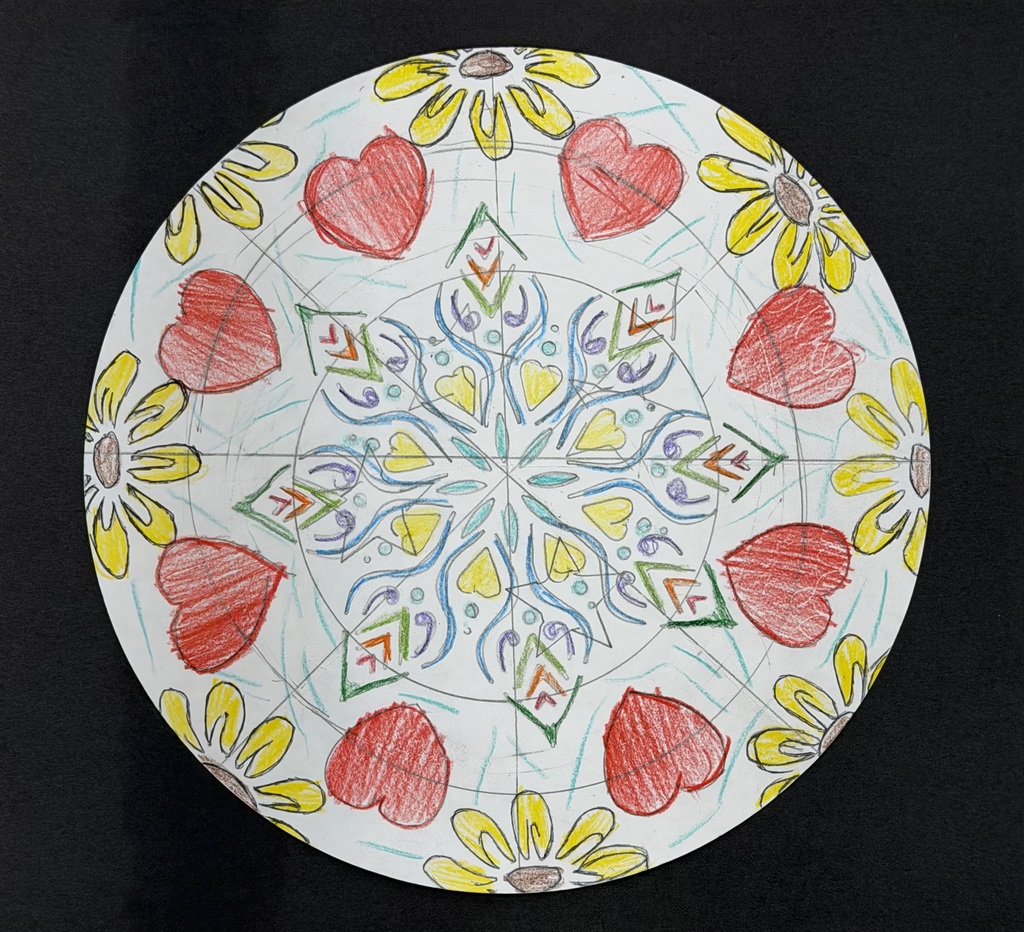 Flower and heart mosaic circle