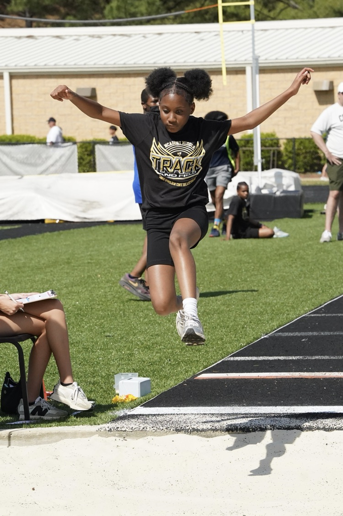 A McAdory Middle School student participates in long jump at the JEFCOED 6th Grade Track and Field Championship.