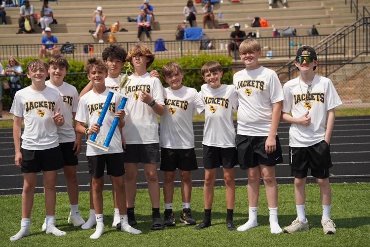 Corner Middle School’s 6th grade boys track team members pose with their trophy after the JEFCOED Track and Field Championship.