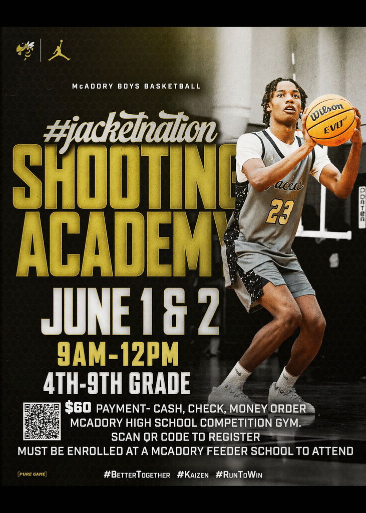 Flyer advertising a kid's basketball camp with an African American teenage boy dressed in gray basketball jersey about to shoot a basketball