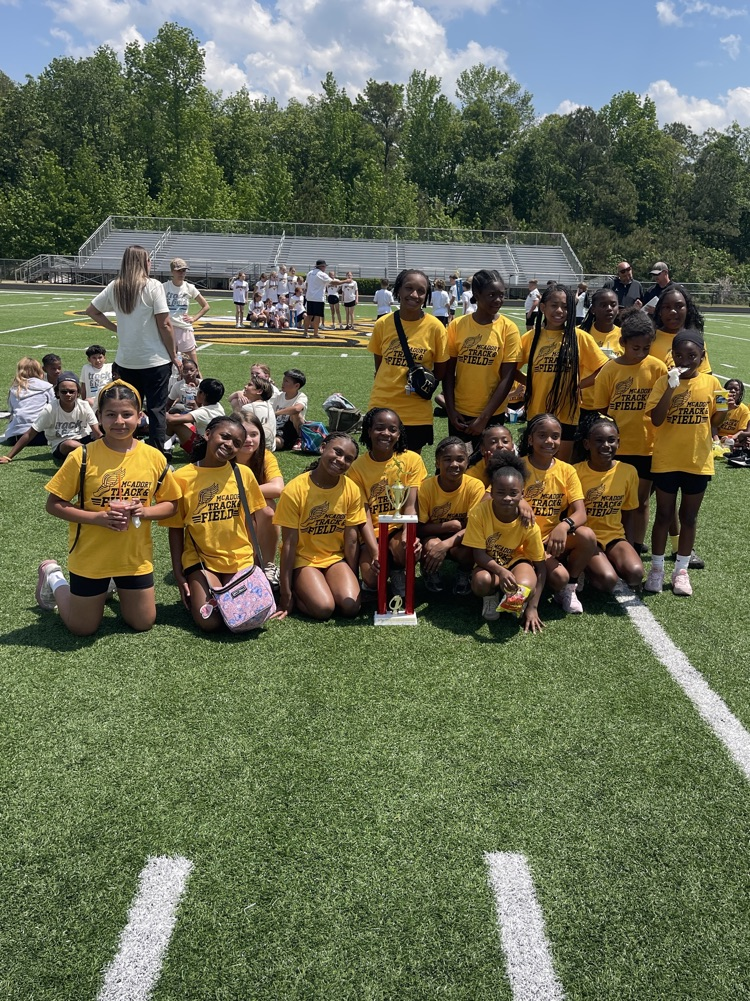 McAdory Elementary School’s track team poses for a photo with their trophy from the JEFCOED track and field play day.