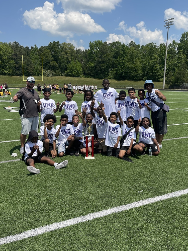 U.W. Clemon elementary school’s track team poses for a photo with their trophy from the JEFCOED track and field play day.