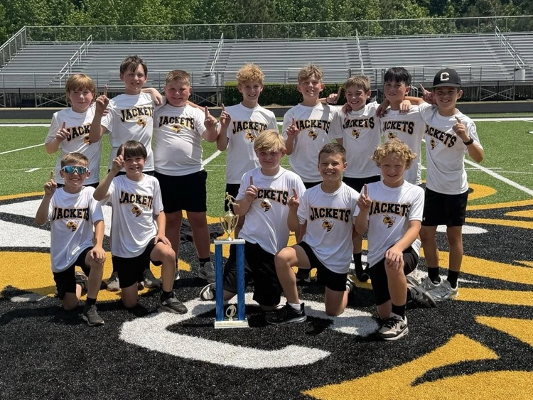 The Bagley/Corner boys track team poses for a photo with their trophy from the JEFCOED track and field play day.