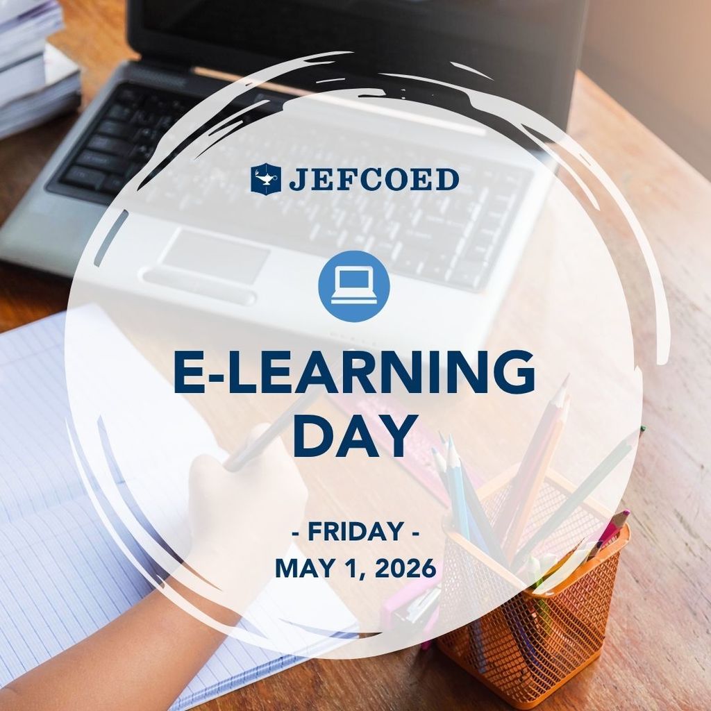 Graphic announces JEFCOED's E-Learning Day on Friday, May 1, 2026.