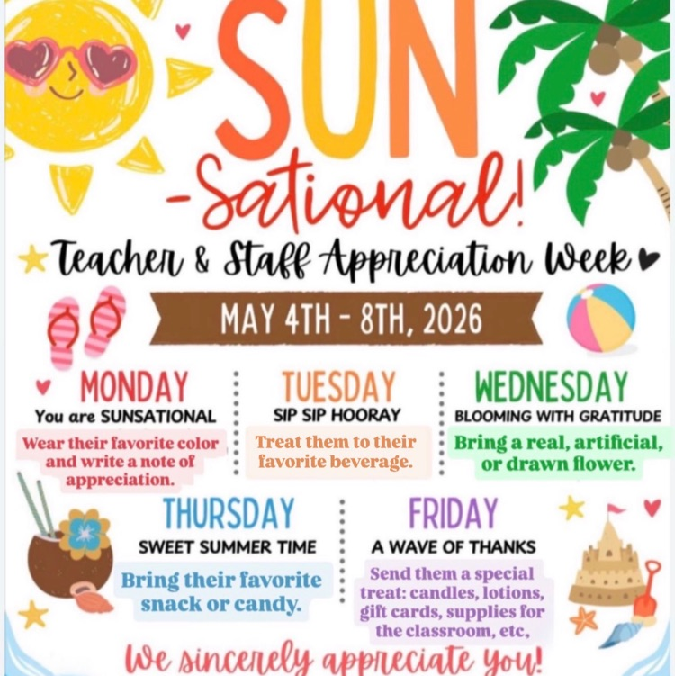 Teacher Appreciation Week list of daily treats with summery background and clip art