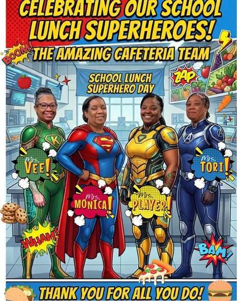 four women dressed as superheroes and smiling at the camera.