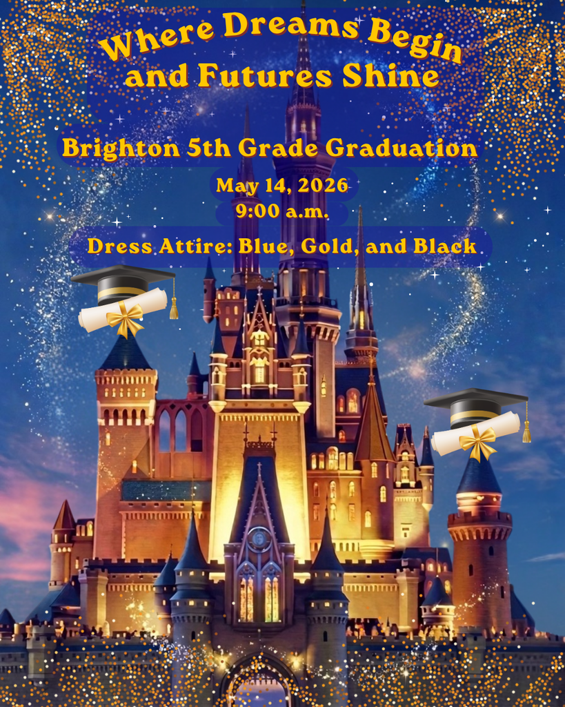 fifth grade graduation flyer saying May 14th at 9:00 am and dress attire is black, blue, and gold