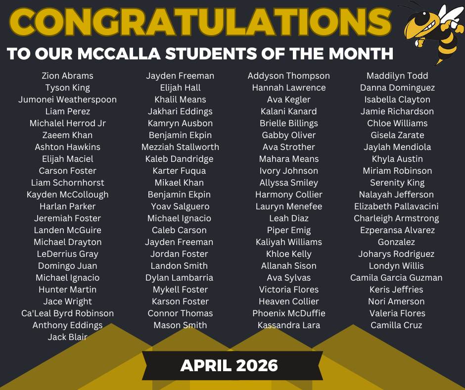 Names of April's Student of the Month