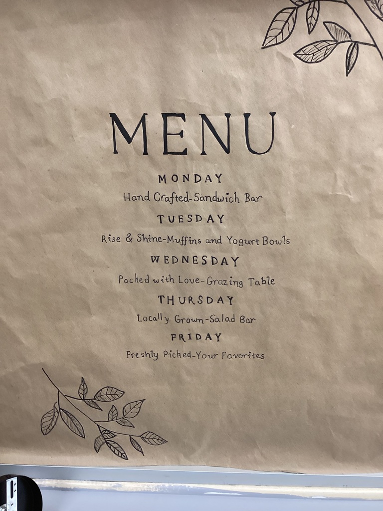 Menu for special Teachers Appreciation Week is printed in black on a brown background.
