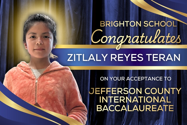 student smiling on a flyer thats announcing their acceptance to jcib
