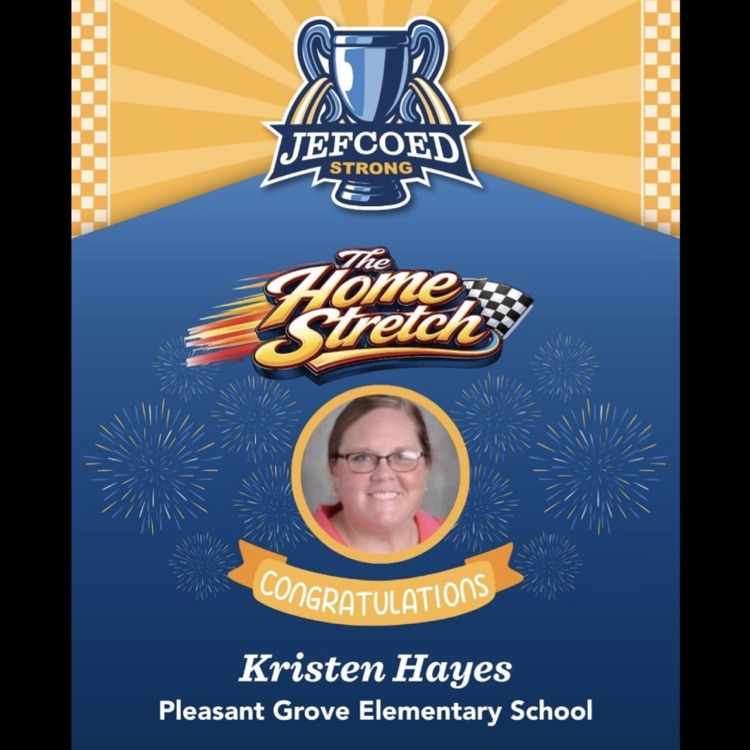 A flyer with a picture of Kristen Hayes and it saying she is the JEFCOED Strong Home Stretch winner and Congratulations Kristen Hayes.