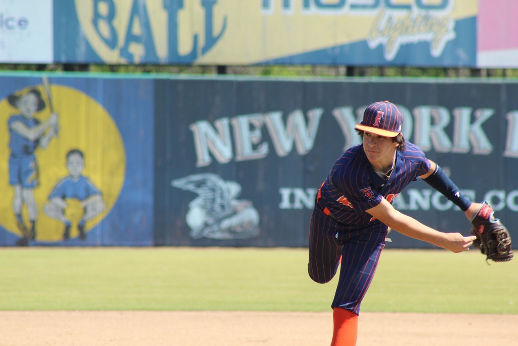 Brody Mathis, Fultondale High School baseball player pitches a ball during a baseball game.
