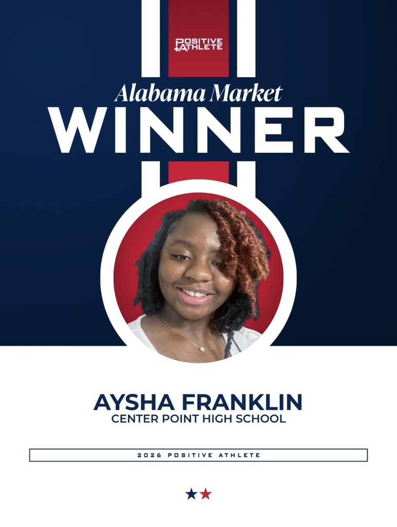 Graphic celebrates Center Point High School student Aysha Franklin for winning the Alabama Market Positive Athlete award.